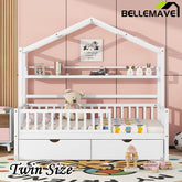 Bellemave® Wooden House Bed with 2 Drawers and Storage Shelf - Bellemave
